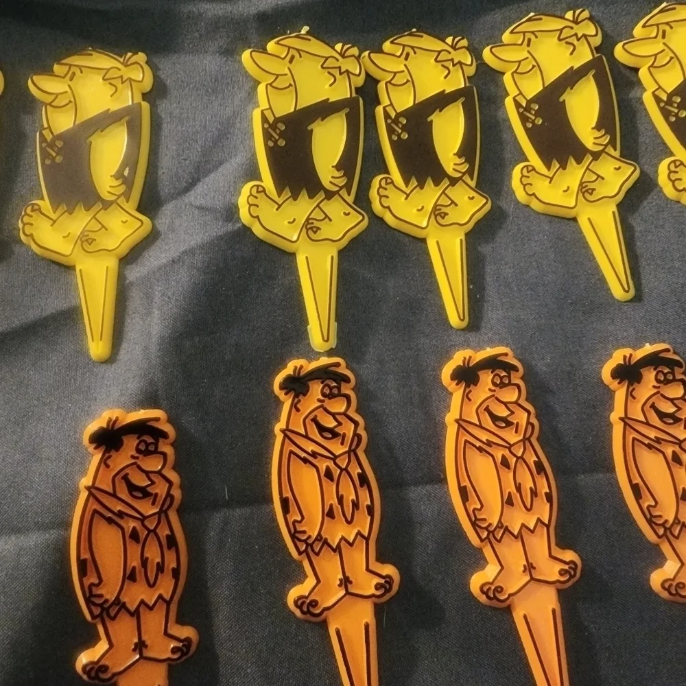 Lot Of 12 Vintage 1994 Flintstones Fred Barney Plastic Picks Cupcake Topper